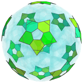Parallel
projection of the bitruncated 120-cell, showing only equatorial truncated
tetrahedra