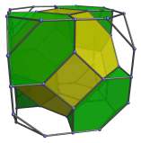 Parallel
projection of the bitruncated tesseract, now with 4 truncated tetrahedra also
shown
