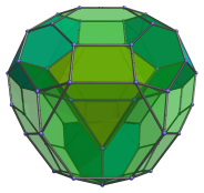 Perspective
projection of the bitruncated tesseract, centered on truncated tetrahedron,
with 3 of the surrounding truncated tetrahedra shown
