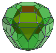 Perspective
projection of the bitruncated tesseract, centered on truncated tetrahedron,
with 1 of the surrounding truncated octahedra shown