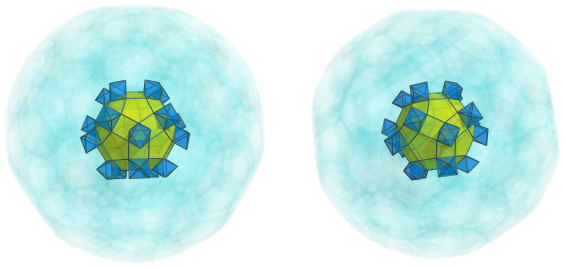Parallel
projection of the cantellated 120-cell, showing 20 more octahedra