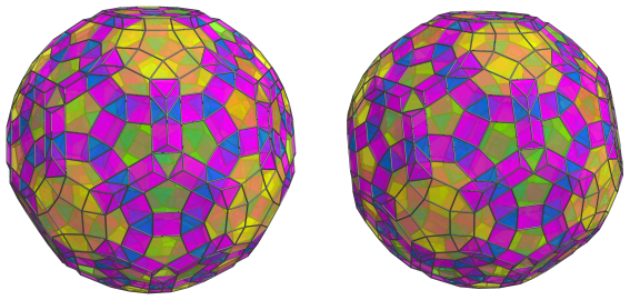 Parallel
projection of the cantellated 120-cell, showing 120 more triangular
prisms