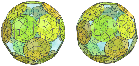 Parallel
projection of the cantellated 120-cell, showing 30 equatorial
rhombicosidodecahedra