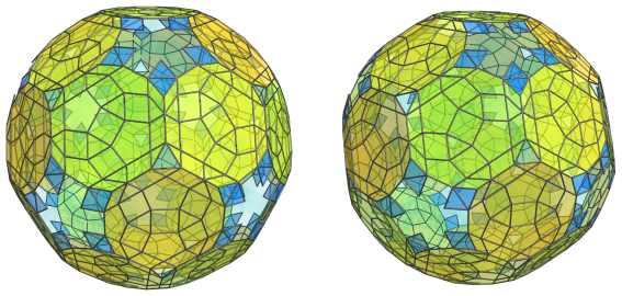 Parallel
projection of the cantellated 120-cell, showing 60 equatorial octahedra