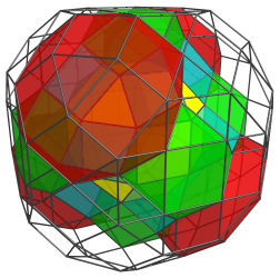 Parallel
projection of the cantellated 24-cell, showing 4 of 8 more
rhombicuboctahedra