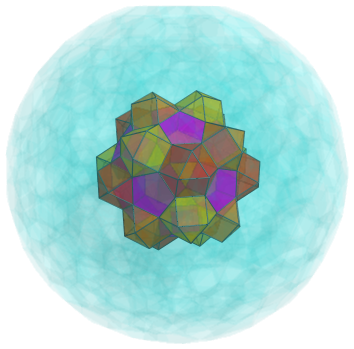 Parallel
projection of the cantellated 600-cell, showing 20 cuboctahedra