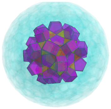 Parallel
projection of the cantellated 600-cell, showing 30 more pentagonal
prisms