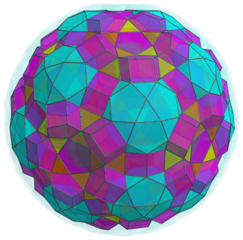 Parallel
projection of the cantellated 600-cell, showing 60 more pentagonal
prisms