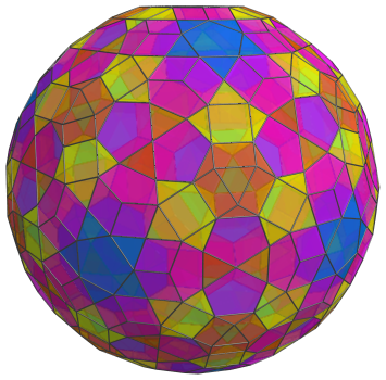 Parallel
projection of the cantellated 600-cell, showing 60 more pentagonal
prisms