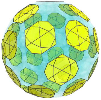 Parallel
projection of the cantellated 600-cell, 30 equatorial icosidodecahedra