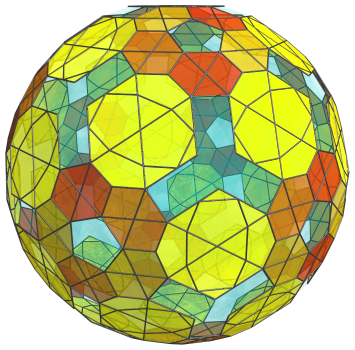 Parallel
projection of the cantellated 600-cell, 60 equatorial cuboctahedra