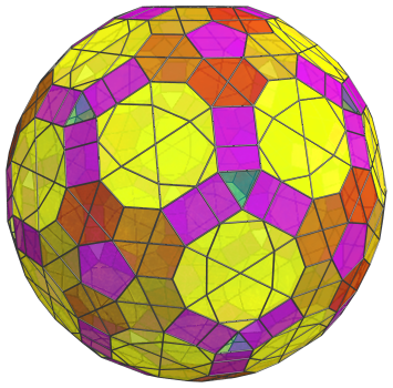 Parallel
projection of the cantellated 600-cell, another 60 equatorial pentagonal
prisms