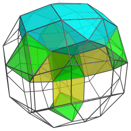 Parallel projection
of the cantellated tesseract, showing 1st of 4 rhombicuboctahedra