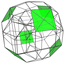 Parallel projection
of the cantellated tesseract, showing equatorial octahedra