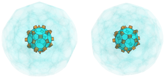 Parallel
projection of the cantitruncated 120-cell, showing 30 triangular prisms