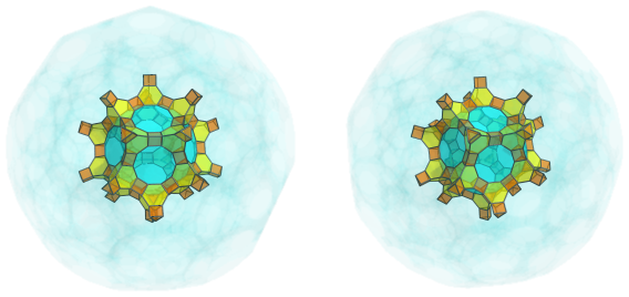 Parallel
projection of the cantitruncated 120-cell, showing another 20 triangular
prisms