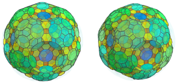 Parallel
projection of the cantitruncated 120-cell, showing another 30 triangular
prisms