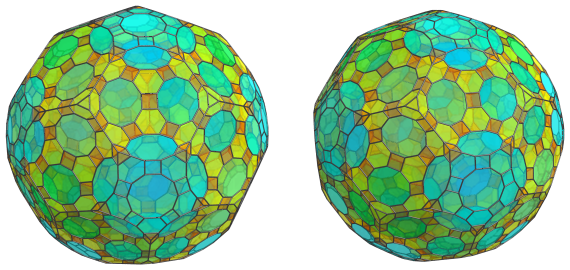 Parallel
projection of the cantitruncated 120-cell, showing another 60 triangular
prisms