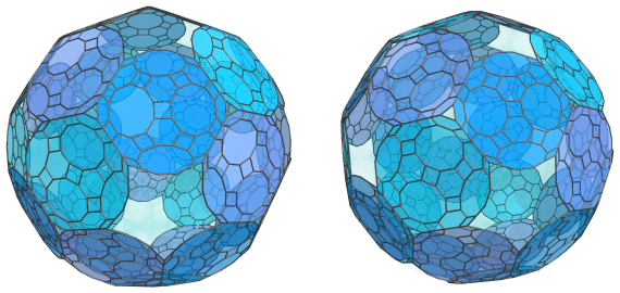 Parallel
projection of the cantitruncated 120-cell, showing 30 equatorial great
rhombicosidodecahedra