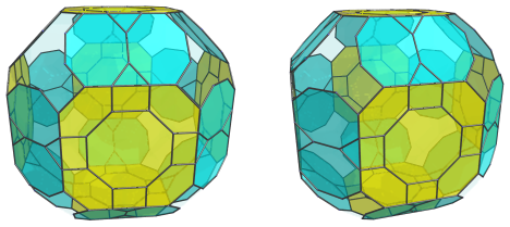 Parallel
projection of the cantitruncated 24-cell, showing 12 equatorial truncated
cubes