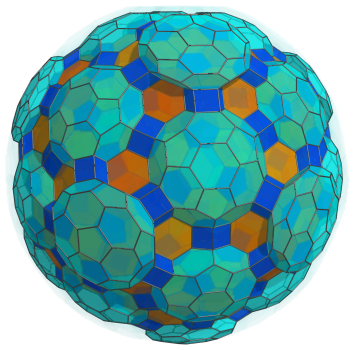 Parallel
projection of the cantitruncated 600-cell, showing 60 more pentagonal
prisms