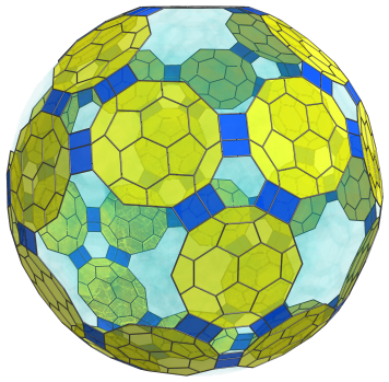 Parallel
projection of the cantitruncated 600-cell, showing 60 equatorial pentagonal
prisms
