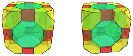 Parallel
projection of the cantitruncated tesseract, showing 8 truncated
tetrahedra