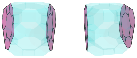 Parallel
projection of the cantitruncated tesseract, showing second pair of equatorial
great rhombicuboctahedra
