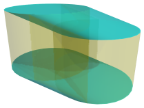 Oblique projection
of the cubinder, with two extruded lids highlighted