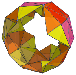 Perspective projection of
the tetrahedra in the grand antiprism sharing a face with the antiprisms in the
red ring