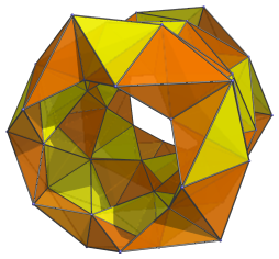Perspective projection of
the tetrahedra in the grand antiprism sharing a face only with other
tetrahedra: far side