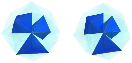 Parallel
projection of the joined 24-cell, showing 3/12 nearest cells