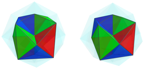 Parallel
projection of the joined 24-cell, showing 9/12 nearest cells