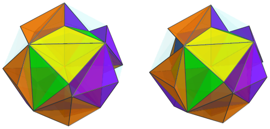 Parallel
projection of the joined 24-cell, showing 12/24 cells in the 2nd layer