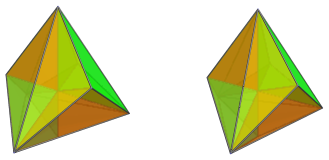 Parallel
projection of the joined pentachoron, showing far side cells