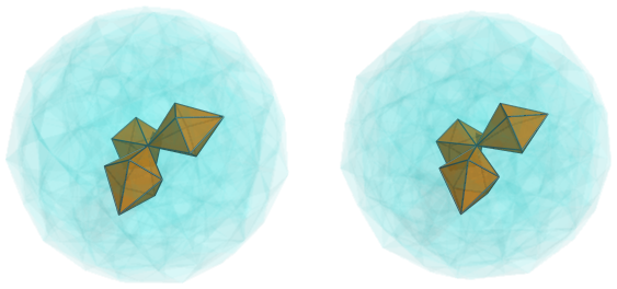 Parallel
projection of the joined 120-cell, showing 3/12 nearest cells