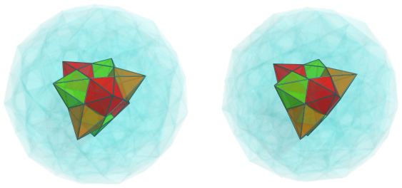 Parallel
projection of the joined 120-cell, showing 9/12 nearest cells