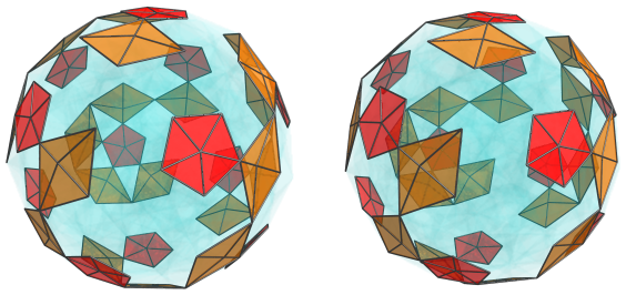 Parallel
projection of the joined 120-cell, showing another 20/60 equatorial cells