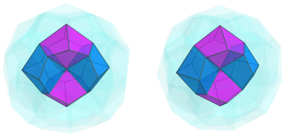 Parallel
projection of the square antitegmatic hecatontetracontatetrachoron, showing 2
pairs of square trapezohedra