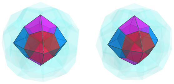 Parallel
projection of the square antitegmatic hecatontetracontatetrachoron, showing 3
pairs of square trapezohedra