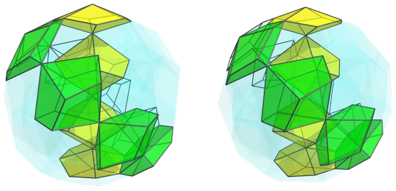 Parallel
projection of the square antitegmatic hecatontetracontatetrachoron, showing 3rd
ring