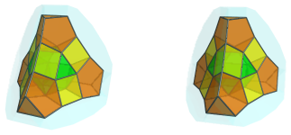 Parallel
projection of the tetrahedral magnaursachoron, showing 6 triangular
prisms