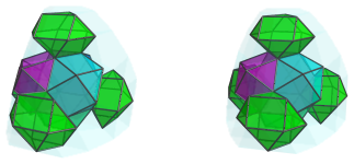 Parallel
projection of the tetrahedral magnaursachoron, showing 4 triangular
cupolae