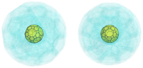 Parallel
projection of the omnitruncated 120-cell, showing nearest great
rhombicosidodecahedron