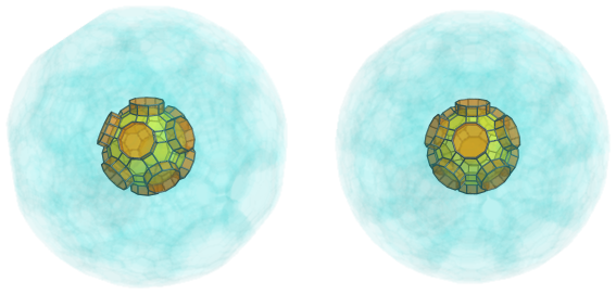 Parallel
projection of the omnitruncated 120-cell, showing 12 decagonal prisms