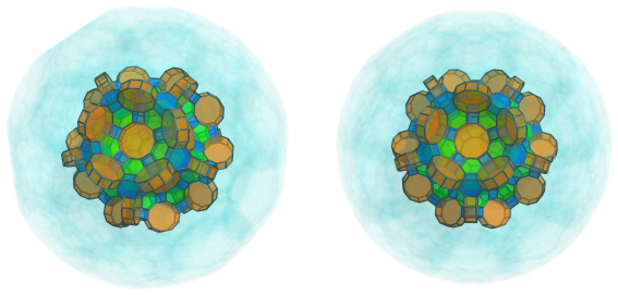 Parallel
projection of the omnitruncated 120-cell, showing 30 more decagonal
prisms