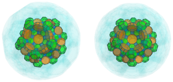 Parallel
projection of the omnitruncated 120-cell, showing 20 more truncated
octahedra