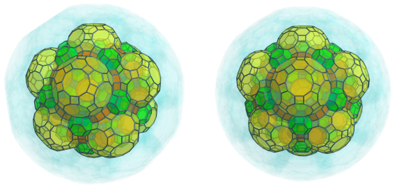 Parallel
projection of the omnitruncated 120-cell, showing 12 more great
rhombicosidodecahedra