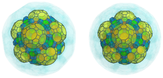 Parallel
projection of the omnitruncated 120-cell, showing 60 more hexagonal
prisms