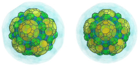 Parallel
projection of the omnitruncated 120-cell, showing 30 more truncated
octahedra